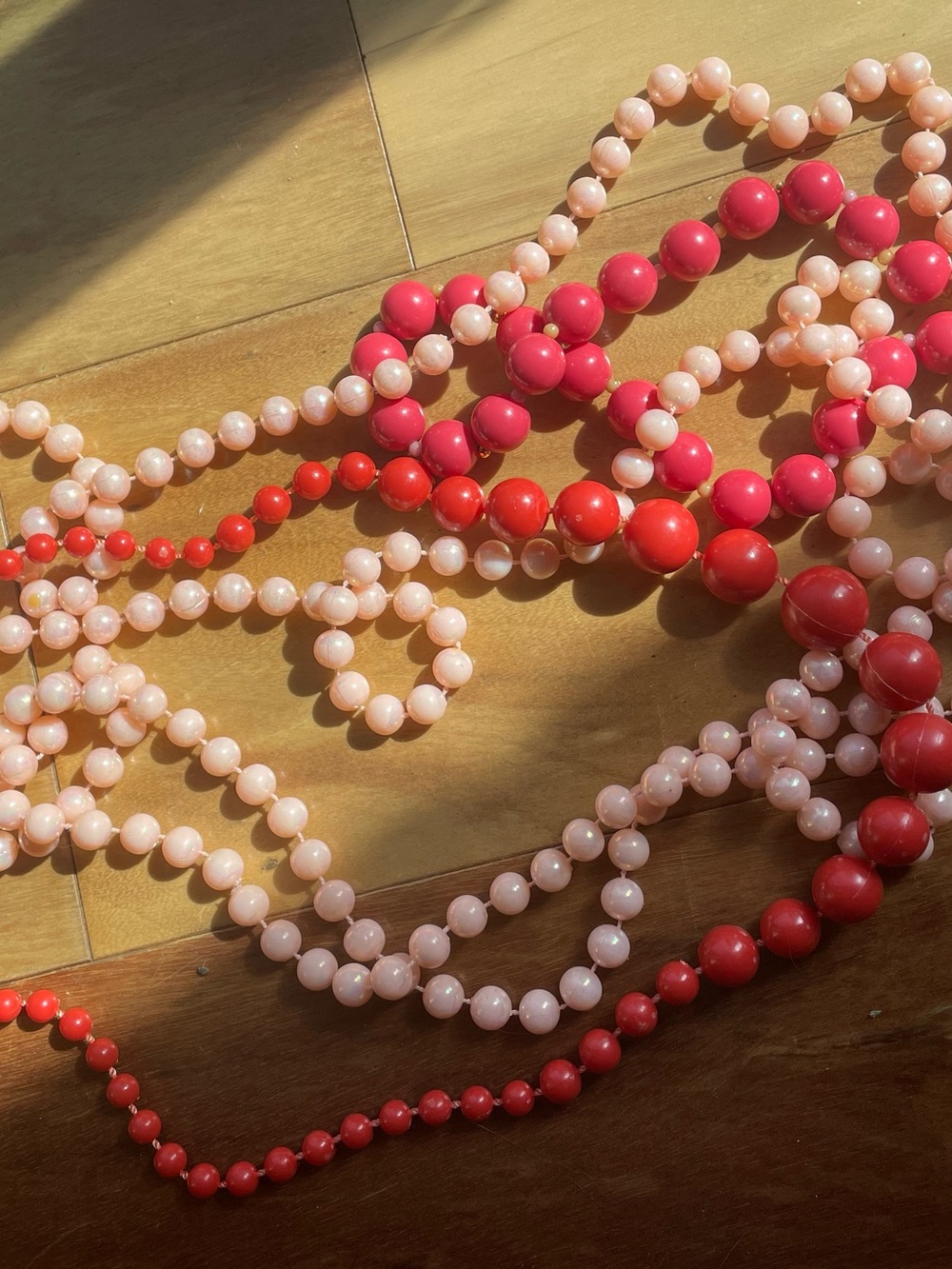 VINTAGE Light Pink, Hot Pink, and Red Beaded Necklace Set